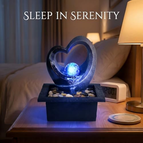 Tabletop LED Water Fountain - Indoor Meditation Waterfall for Home & Office
