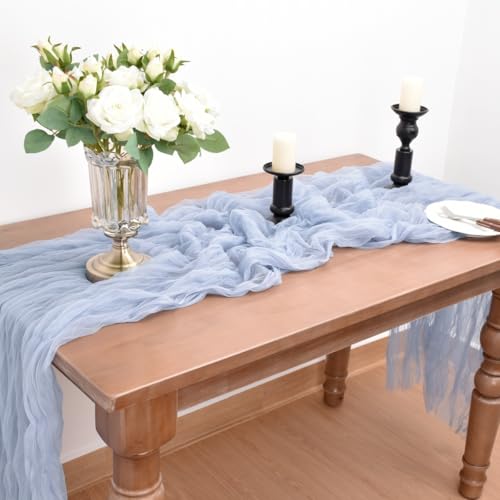 Blue Cheesecloth Table Runner 10ft Rustic Gauze Wedding Table Decor