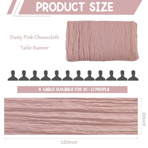 10 Pack Dusty Pink Cheesecloth Table Runners, 10ft Boho Gauze Table Decor
