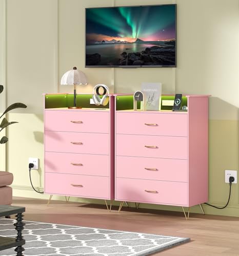 4-Drawer Modern Dresser with RGB LED Lights and Integrated Charging Station