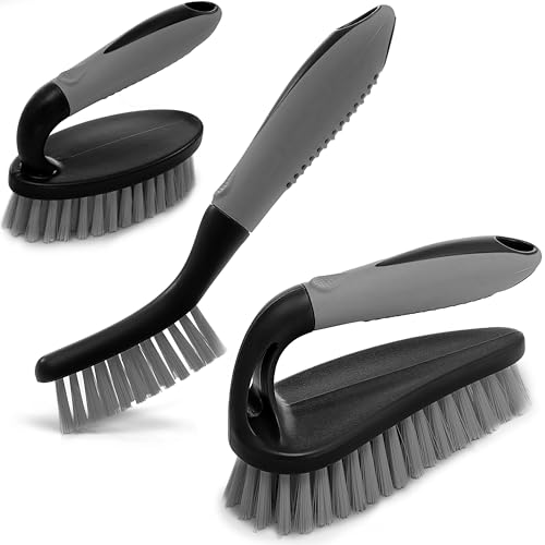 3-Piece Scrub Brush Set with Ergonomic Handle for Tile, Grout & Shower
