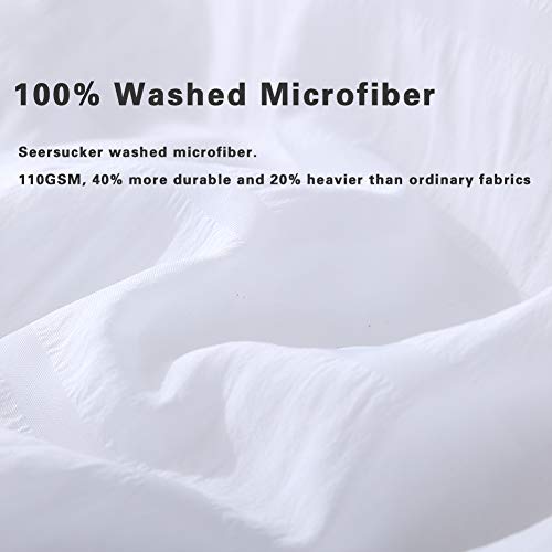 White Queen Seersucker Duvet Cover Set - Soft Washed Microfiber Bedding