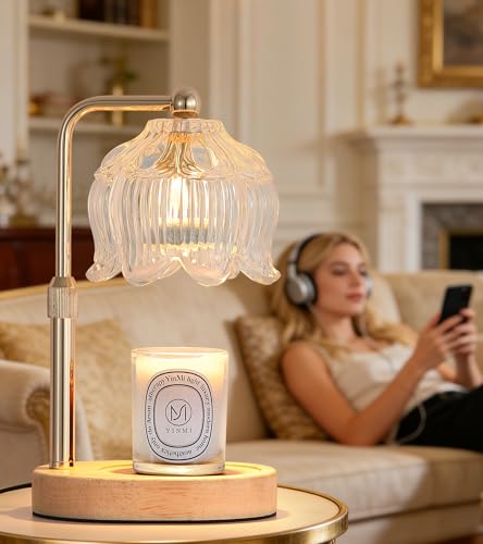 Gold Flower Glass Candle Warmer Lamp with Timer & Dimmable Light