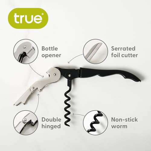 Black Double Hinged Waiter's Corkscrew Wine Opener with Foil Cutter - Stainless Steel & Plastic