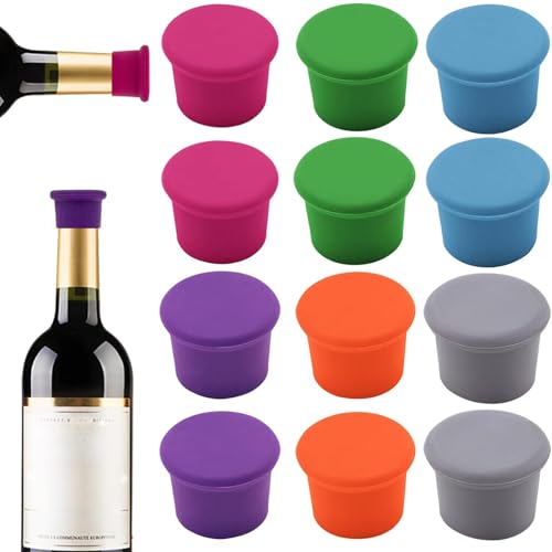 12 Pcs Reusable Silicone Wine & Champagne Bottle Stoppers - Airtight & Flexible