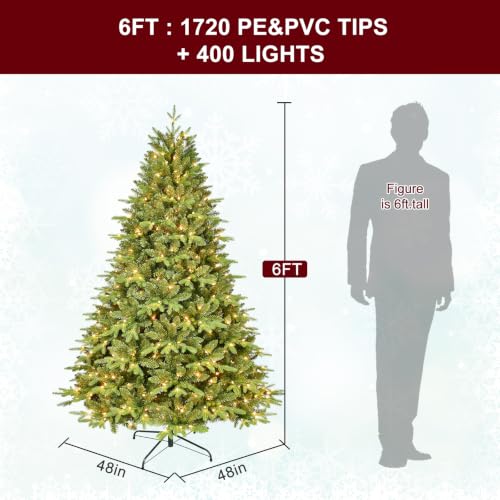 Treepool 6FT Prelit Artificial Christmas Tree with 1720 Tips & 400 Warm White Lights - Model VFP60TP-1458T-400L
