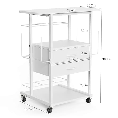Rolling Gift Wrapping Paper Storage Cart with Fabric Drawers and Hooks