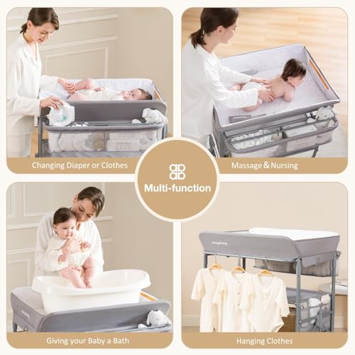 Portable Foldable Baby Changing Table with Storage - Adjustable Height Station