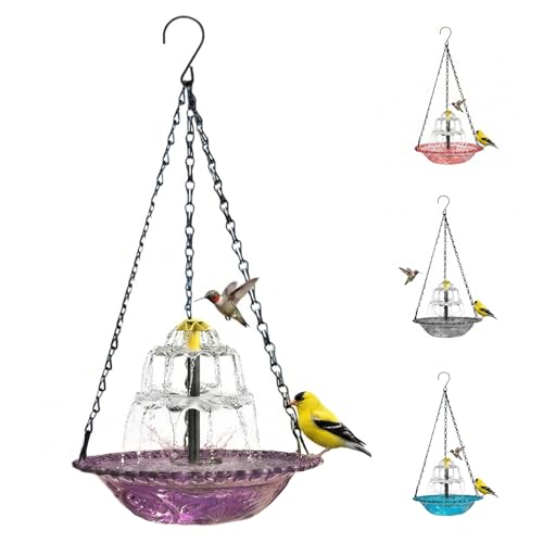 Solar Powered Glass Hanging Bird Bath Fountain for Garden Decor