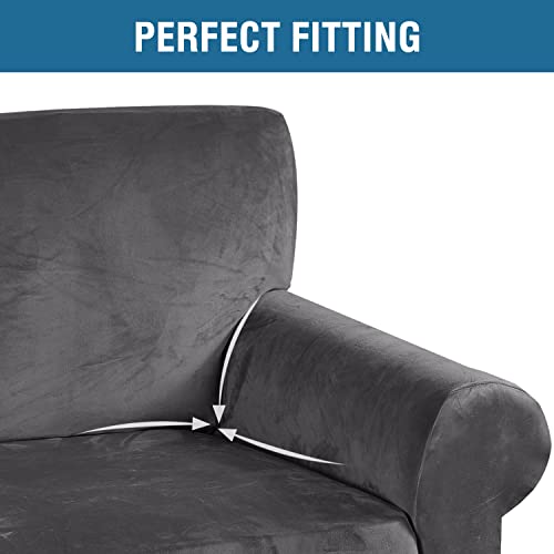 Stretch Velvet Armchair Cover - Soft & Durable Slipcover for Chairs (Gray, 31"-49")