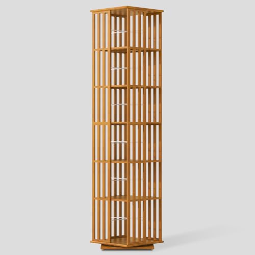 6-Tier Rotating Bamboo Bookshelf Tower - 360° Spinning Storage Rack