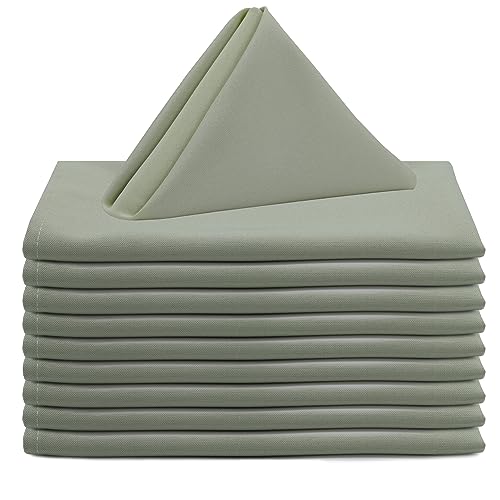 Sage Green Cloth Napkins 20 x 20 Inch - Washable Polyester Set of 10