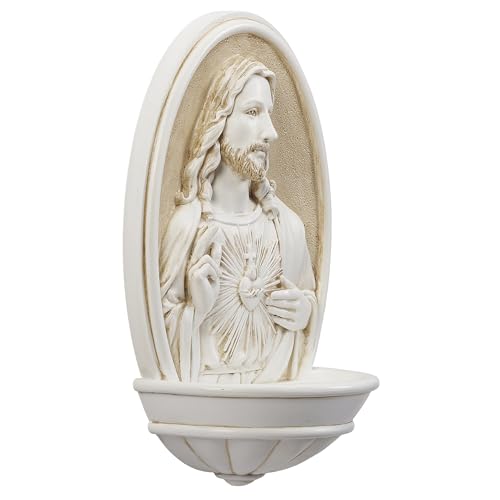 Sacred Heart Holy Water Font Wall Decor 8-inch Catholic Religious Sculpture