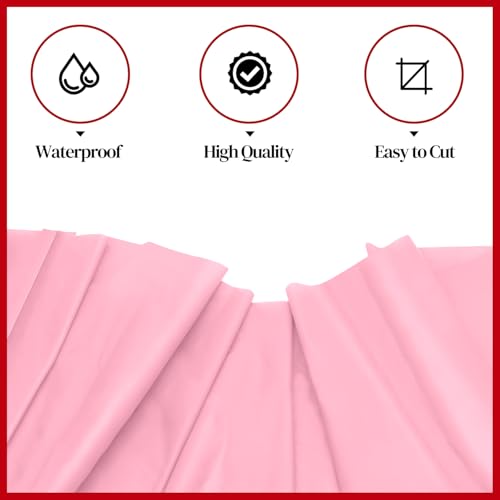 Pink Plastic Tablecloth Roll 54x200 Feet, Disposable Party Cover with Cutter