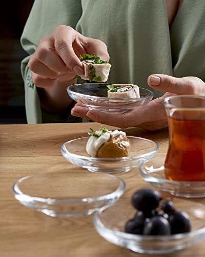 Pasabahce Set of 6 Clear Glass Tea & Coffee Saucers - Microwave Safe Turkish Tea Cups