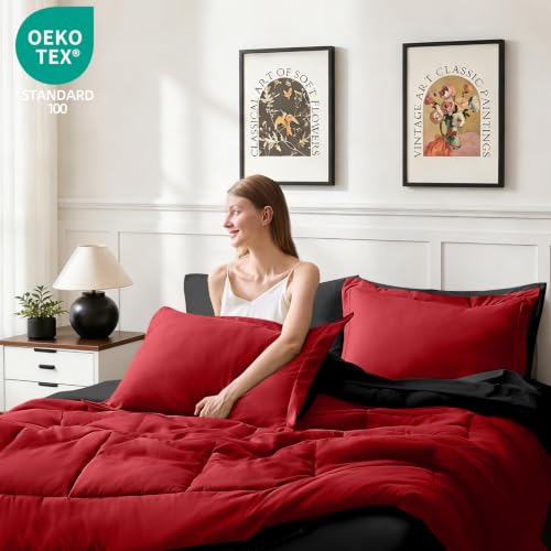Queen Comforter Set 7 Pieces - Reversible Bedding Set with Sheets & Pillowcases