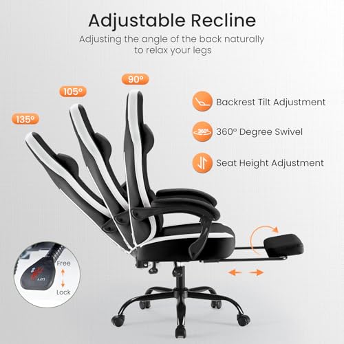 Ergonomic Gaming Chair with Footrest, Lumbar Support, and Pocket Spring