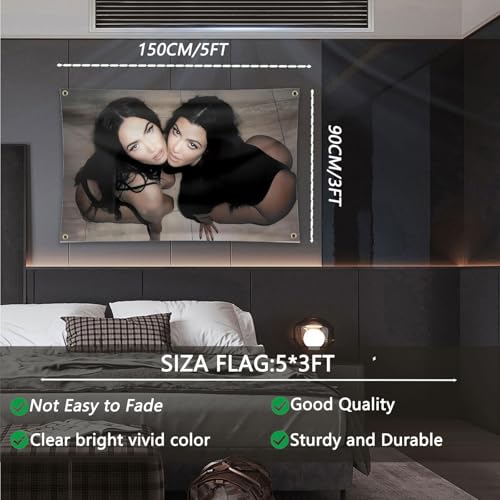 3x5 Ft Megan Fox & Kourtney Kardashian Flag Tapestry with 4 Brass Grommets