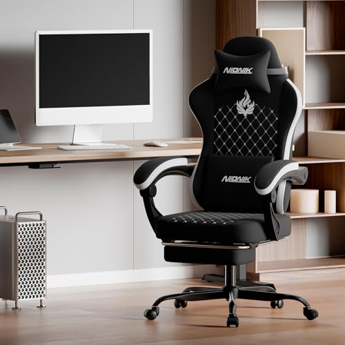 Ergonomic Gaming Chair with Massage, Footrest and Lumbar Support