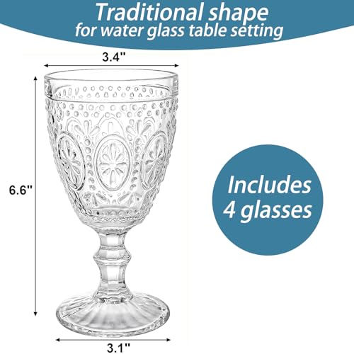 Clear Glass Goblets 10oz - Set of 4 Stemmed Drinking Glasses for Parties