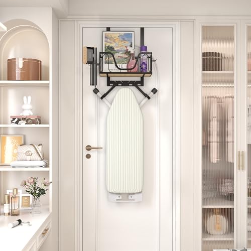 Ironing Board Hanger with Iron Basket - Wall-Mount & Over-the-Door Rack