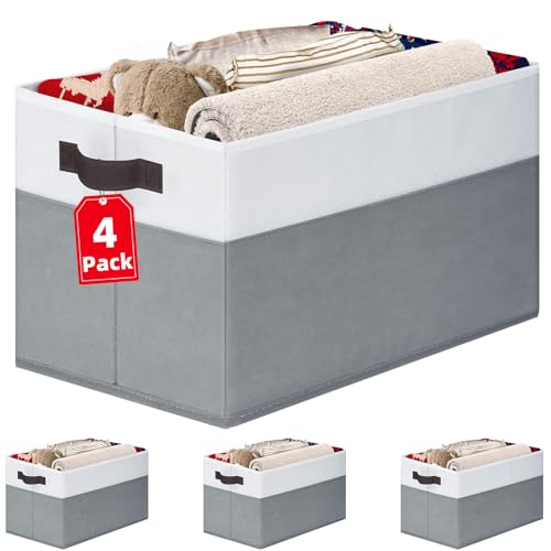 4 Pack Large Fabric Closet Storage Bins with Handles 14"x10"