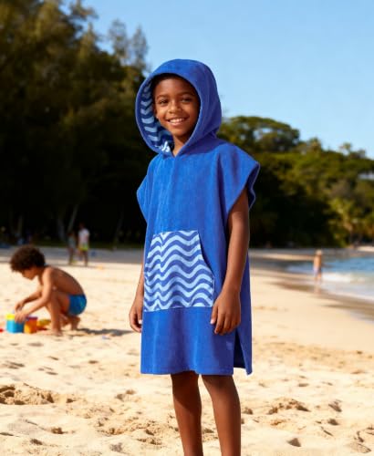 Kids Hooded Beach Towel Poncho - Soft Microfiber Swim Changing Robe