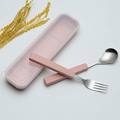 Kids Stainless Steel Flatware Set with Travel Case Pink Fork and Spoon