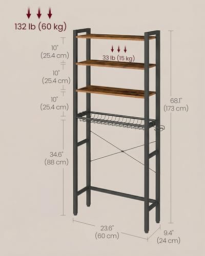 Over-the-Toilet Bathroom Storage Rack with Adjustable Shelves and Basket