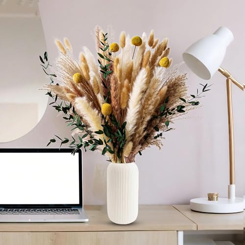 Boho Dried Flower Bouquet with Pampas Grass and Eucalyptus Olive Green