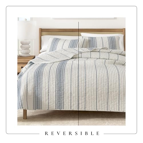 Great Bay Home 3-Piece Striped Quilt Set - Full/Queen Farmhouse Bedding