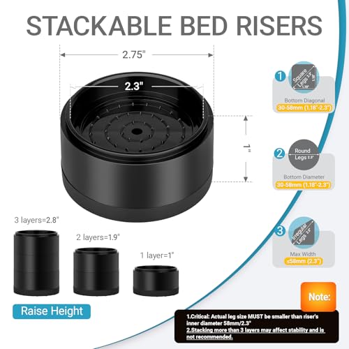 Heavy-Duty Stackable Furniture Risers with Non-Slip TPU Base (Set of 4)