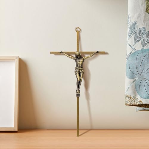 10-Inch Antique Brass Metal Crucifix Wall Cross for Home Decor