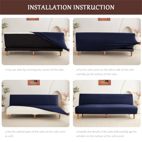Large Navy Armless Futon Cover - Soft Stretch Sofa Protector