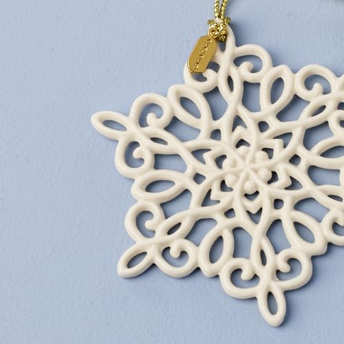 2025 Porcelain Snowflake Christmas Ornament with Gold Hanging Cord
