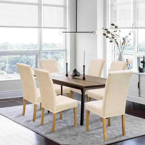 Stretch Velvet Dining Chair Covers Set of 6 - Washable & Detachable