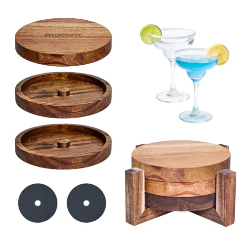 efulycozyy 3-Tier Acacia Wood Margarita Salt Rimmer Set - Stackable Cocktail Rimmer for Drinks