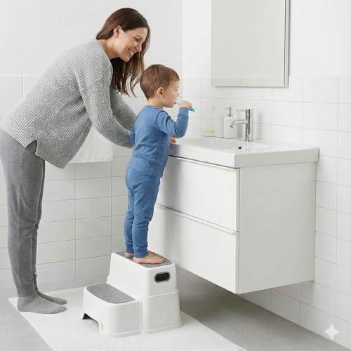 2-Step Toddler Stool with Handles for Potty Training and Bathroom Sink