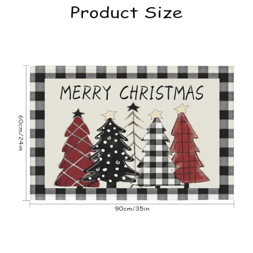 Christmas Area Rug 2x3 Ft Xmas Tree Buffalo Plaid Entryway Rug - Black