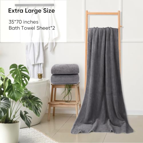 Grey Bath Towels 2 Pack 35x70 Inches Extra Large Soft Absorbent Home Use