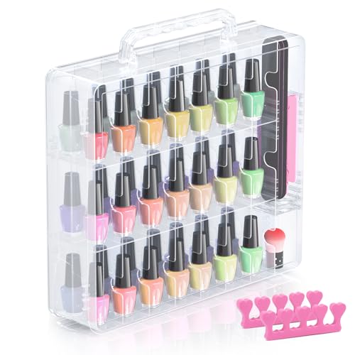 Beloving Clear Nail Polish Organizer 48 Bottles with Adjustable Dividers - Compact Storage Case