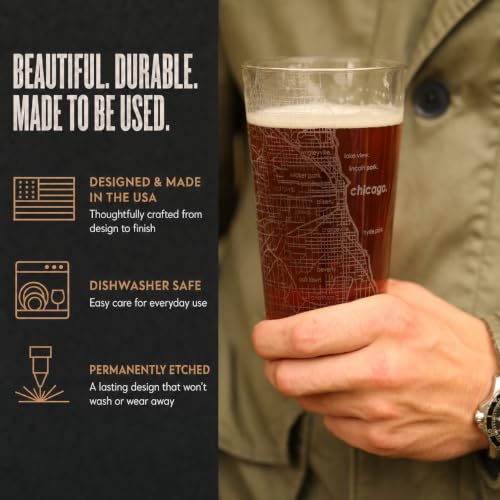 Cleveland Ohio Map Pint Glass, 16 oz Laser Etched Beer Glassware