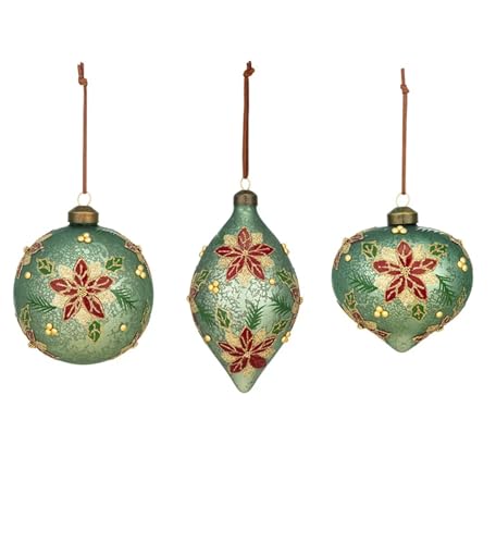 Napco Vintage Hand-Painted Christmas Glass Ornaments Set of 3
