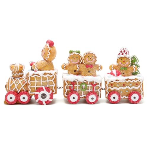 Gingerbread Man Train Figurine - Resin Christmas Tabletop Decor (9.3")