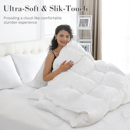 All-Season Goose Feather & Down Comforter - 100% Cotton King Duvet Insert
