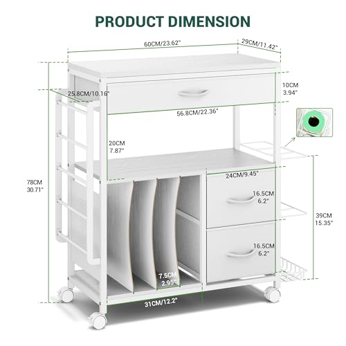 Rolling Gift Wrapping Paper Storage Cart with Ribbon Holder and Drawers