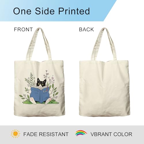 Dlzdn Cat Tote Bag - Cute Tuxedo Cat Print Reusable Grocery Beach Tote 14x16in