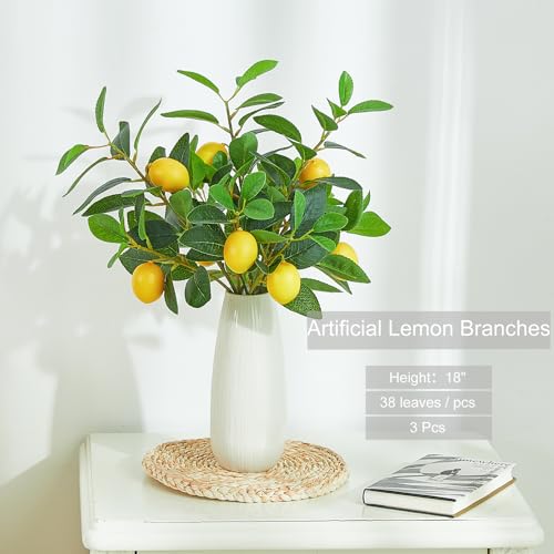 18-Inch Artificial Lemon Branches - 3 Pcs Realistic Faux Greenery