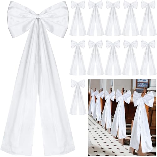 Large Satin Wedding Pew Bows for Ceremony Aisle Decoration, 12 Pack