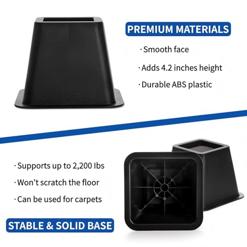 Heavy Duty Bed Risers 4 Inch - 6 Pack Non-Slip Furniture Lifts